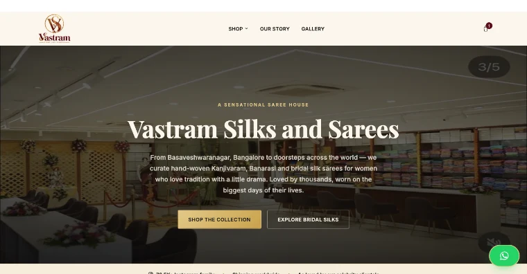 Vastram Silks and Sarees saree boutique website homepage